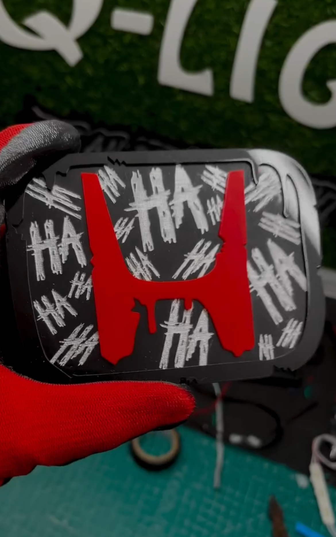 Honda Bleeding Logo Emblem - Custom HA HA HA Design Badge